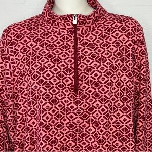 Women's 4X Top Pink Red Quarter Zip Geometric Printed Pullover